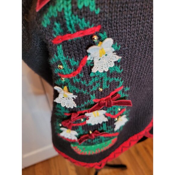 Vintage 90s/Y2K Black Christmas Tree Vest Beaded Bows MP Glam Retro Festive - Picture 4 of 8